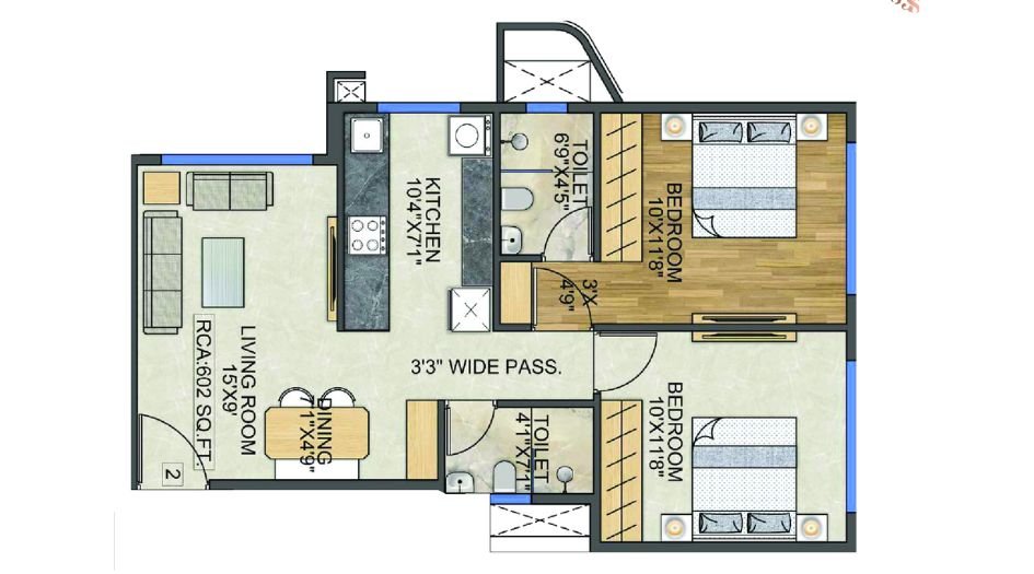 Modis-Rashmi-Signature-Floor-Plan-GH3-2 BHK-602 Sqft